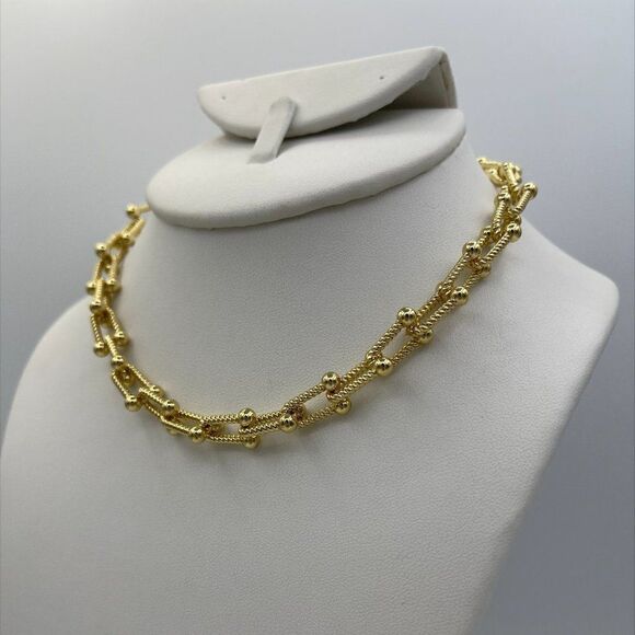 Necklace, gold over stainless, choker length, new never worn, textured, - Picture 1 of 16